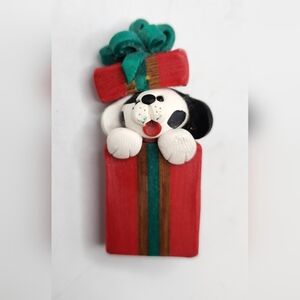 Super Cute Dalmation Puppy in a Gift Box Dog Brooch Holiday Christmas 2.5"